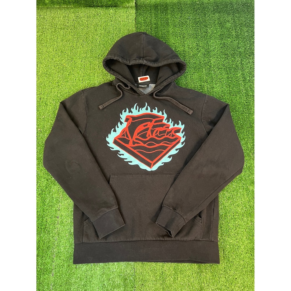 Pink Dolphin Mens Black Graphic Flame Logo Hoodie Sweatshirt Medium